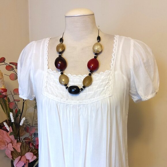 Vintage NEW sandwich jewellery Red Black Beige Oval Beads VTG Art Deco Necklace - Picture 7 of 7